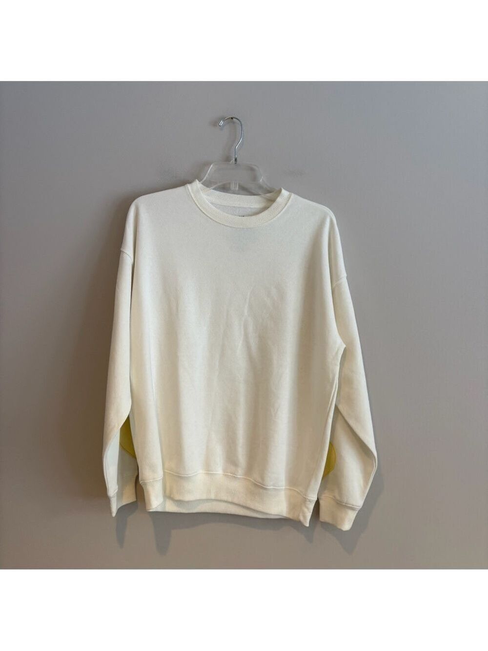 Goodie Two Sleeves Yellow Heart Sleeves Cream Women's Sweatshirt Size XS